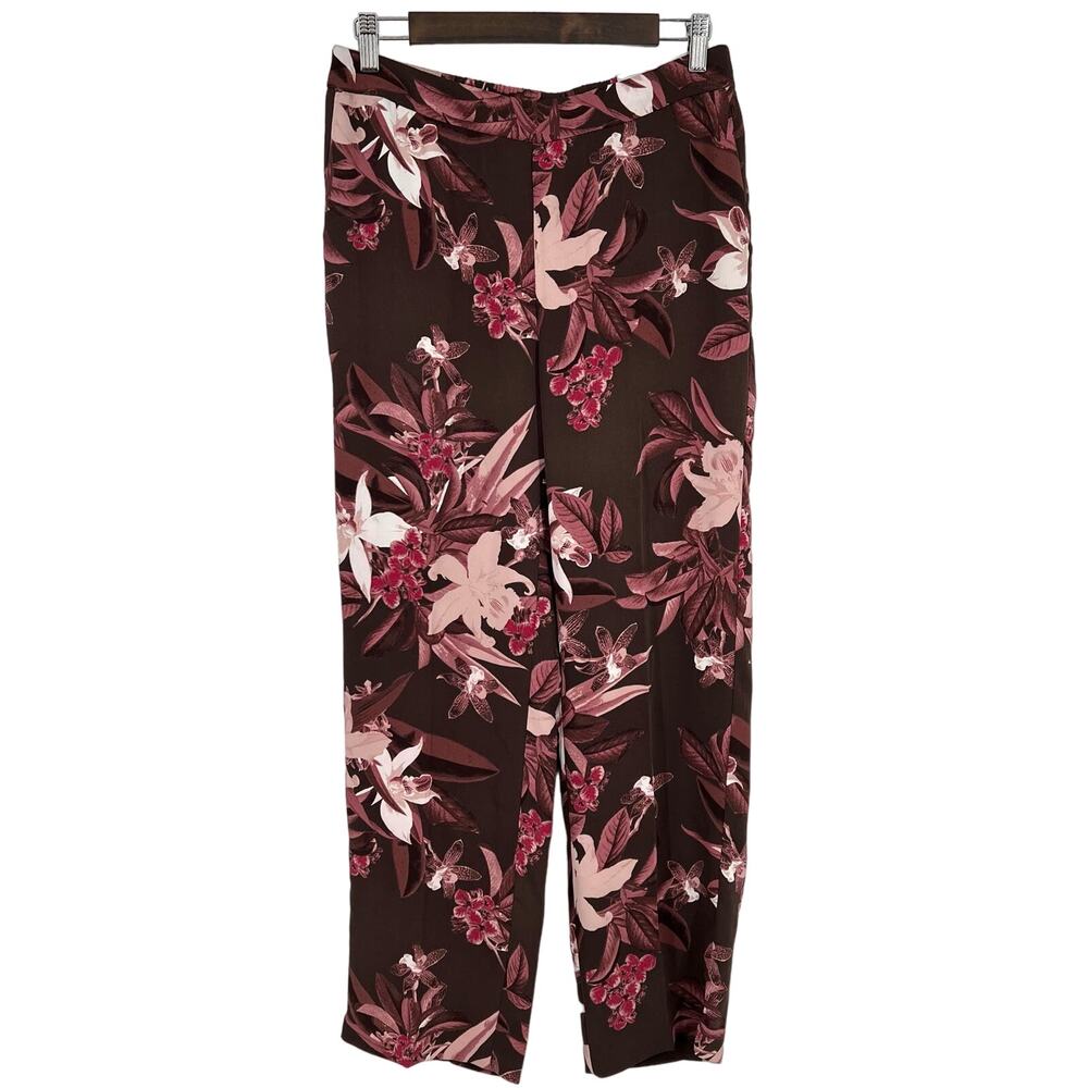NEW NWT Chicos Sz 0R 0 Regular US 4 Pink Brown Floral Tropical Pull on Pants - Picture 1 of 9